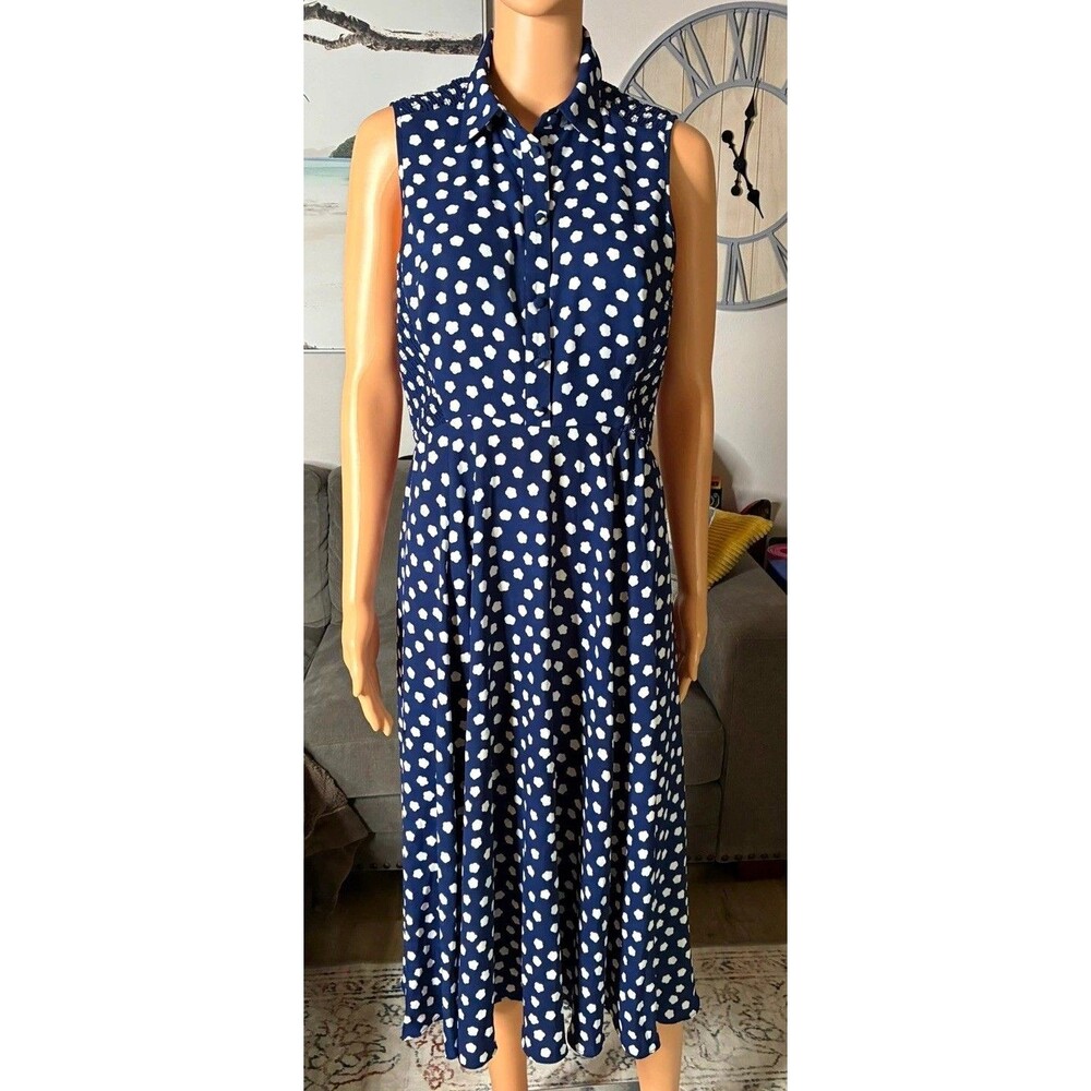 kate spade new york Blue White Polka Dot Sleeveless Fit & Flare Midi size 6